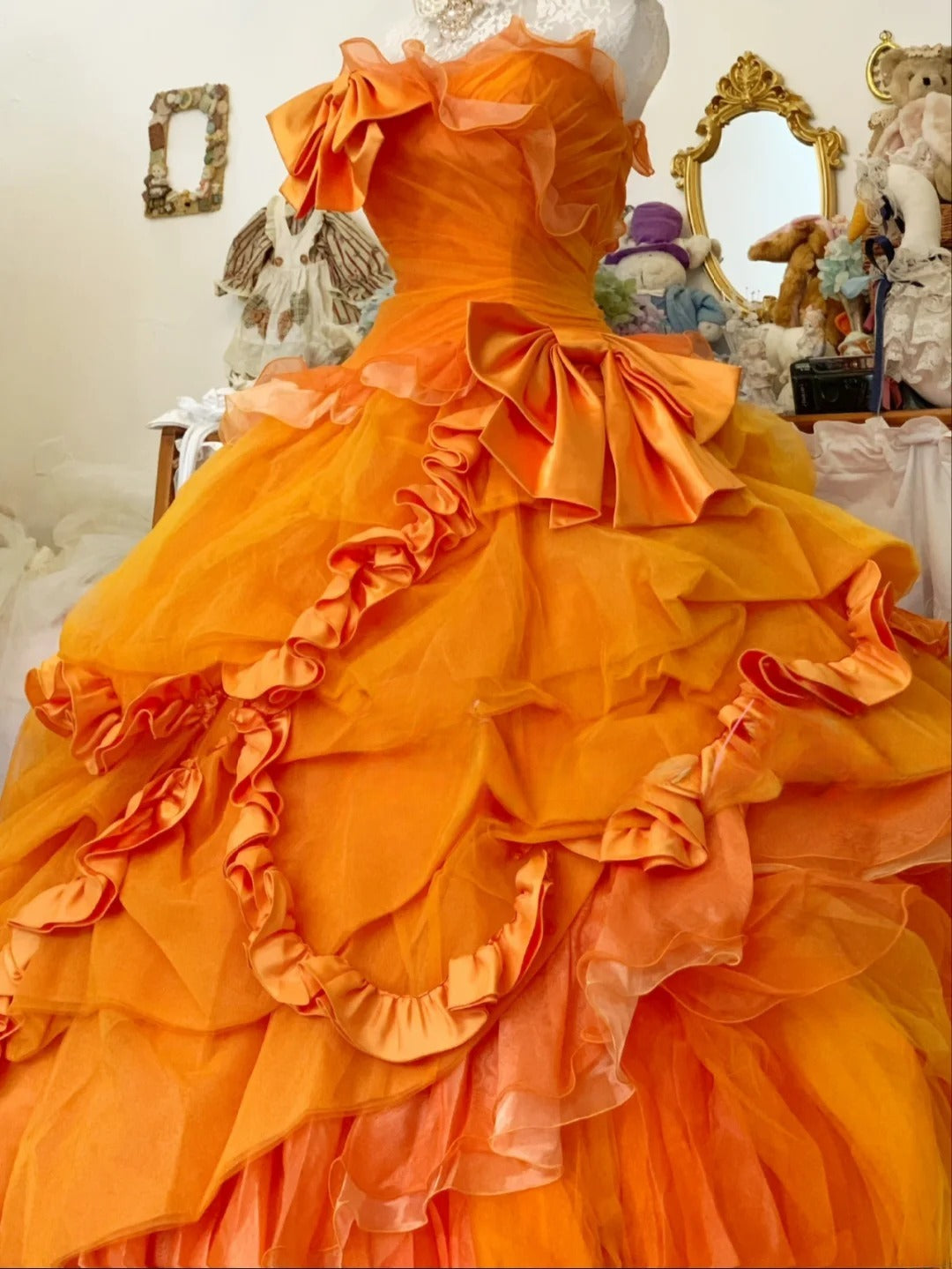 Sweet 16 Dress Ball Gown Strapless Orange With Tiered Layers Vestido De 15 Sweet Sixteen Dress RB9696