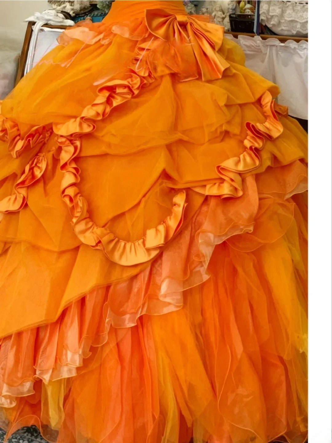 Sweet 16 Dress Ball Gown Strapless Orange With Tiered Layers Vestido De 15 Sweet Sixteen Dress RB9696