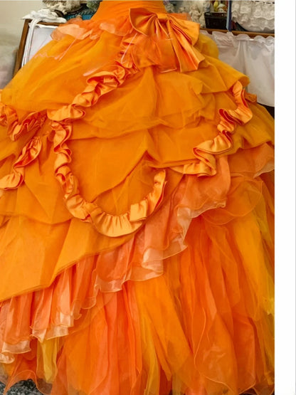 Sweet 16 Dress Ball Gown Strapless Orange With Tiered Layers Vestido De 15 Sweet Sixteen Dress RB9696