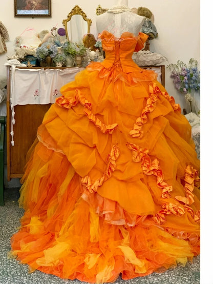 Sweet 16 Dress Ball Gown Strapless Orange With Tiered Layers Vestido De 15 Sweet Sixteen Dress RB9696
