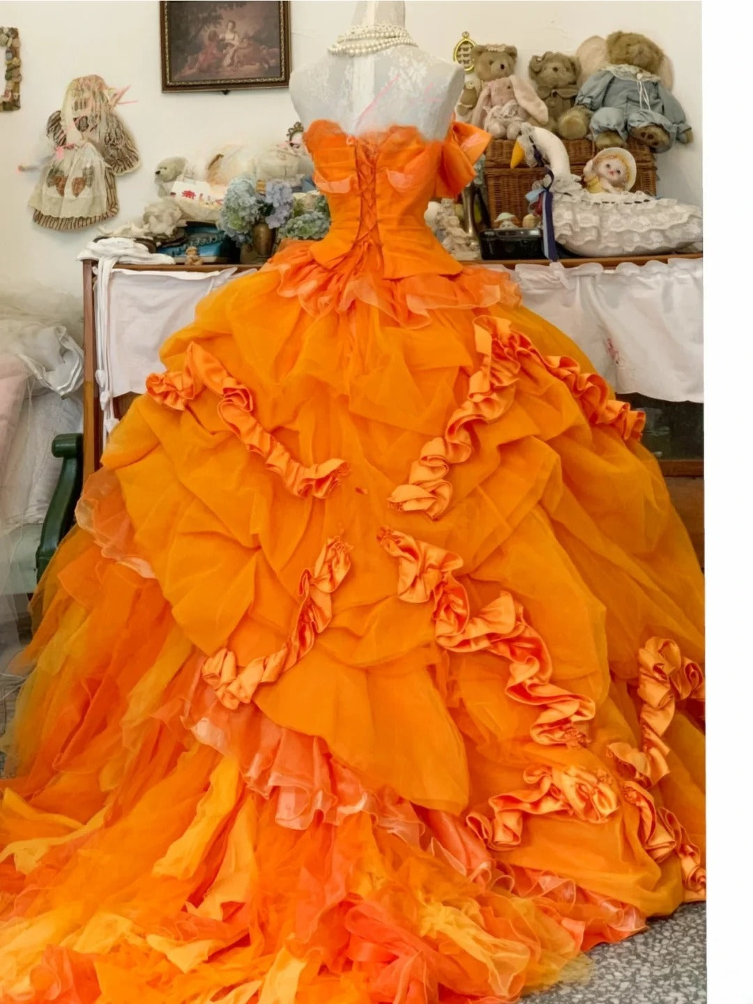 Sweet 16 Dress Ball Gown Strapless Orange With Tiered Layers Vestido De 15 Sweet Sixteen Dress RB9696
