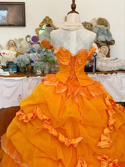 Sweet 16 Dress Ball Gown Strapless Orange With Tiered Layers Vestido De 15 Sweet Sixteen Dress RB9696