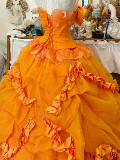 Sweet 16 Dress Ball Gown Strapless Orange With Tiered Layers Vestido De 15 Sweet Sixteen Dress RB9696
