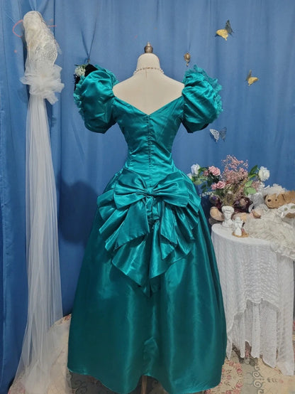 Elegant Ball Gown Sweetheart Teal Blue Satin Prom Dress Floor Length Evening Party Gown RB9697