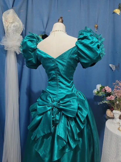Elegant Ball Gown Sweetheart Teal Blue Satin Prom Dress Floor Length Evening Party Gown RB9697