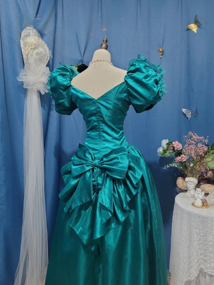 Elegant Ball Gown Sweetheart Teal Blue Satin Prom Dress Floor Length Evening Party Gown RB9697