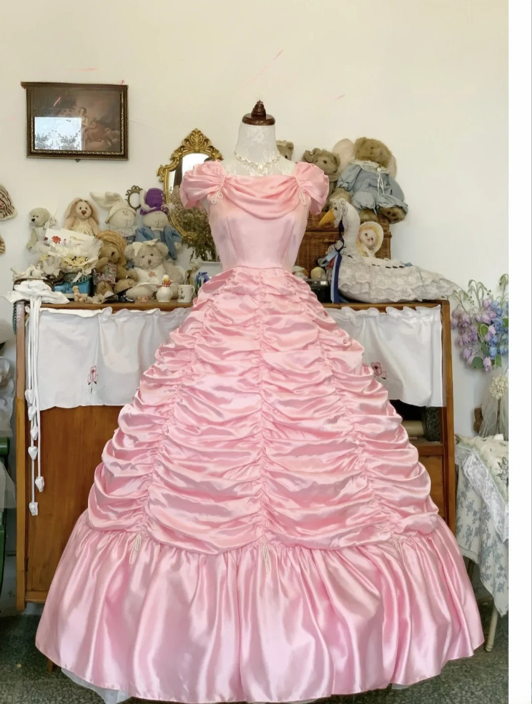 Sweet 16 Dress Satin Ballgown Scoop Pink With Ruched Long Sweet Sixteen Dress RB9698