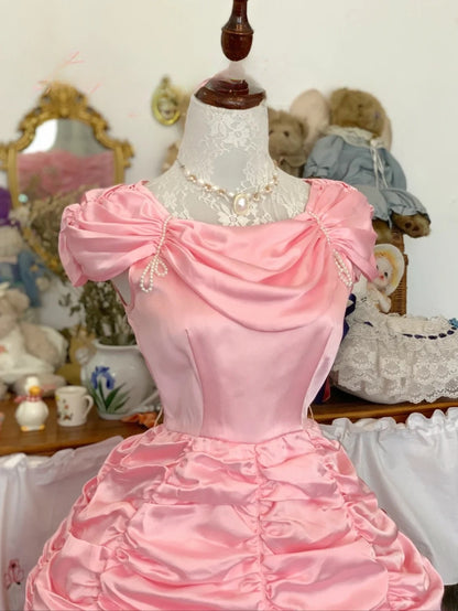 Sweet 16 Dress Satin Ballgown Scoop Pink With Ruched Long Sweet Sixteen Dress RB9698