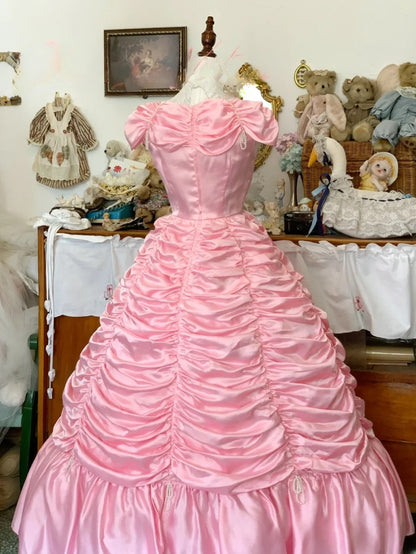 Sweet 16 Dress Satin Ballgown Scoop Pink With Ruched Long Sweet Sixteen Dress RB9698