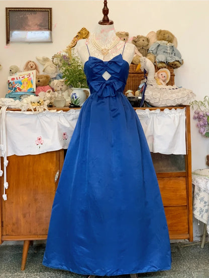 Satin Prom Dress Long Spaghetti Straps Royal Blue Romantic Evening Gown for Prom RB9703