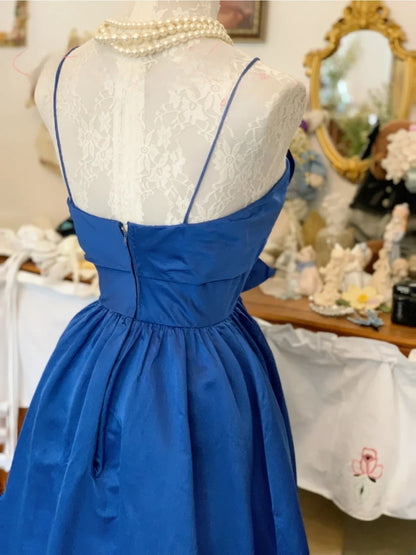 Satin Prom Dress Long Spaghetti Straps Royal Blue Romantic Evening Gown for Prom RB9703