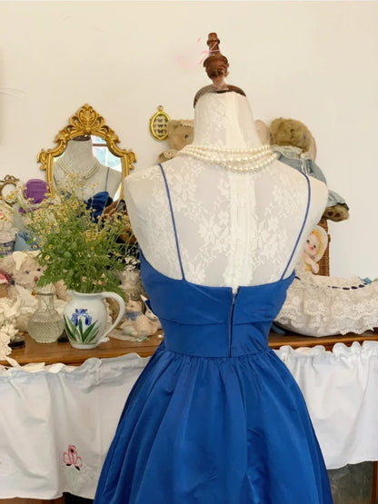Satin Prom Dress Long Spaghetti Straps Royal Blue Romantic Evening Gown for Prom RB9703