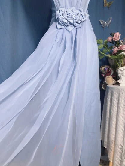 Satin Prom Dress Long Light Sky Blue Sheath Romantic Evening Gown for Prom RB9705