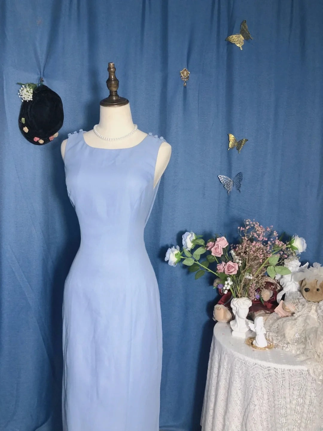 Satin Prom Dress Long Light Sky Blue Sheath Romantic Evening Gown for Prom RB9705