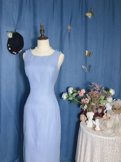 Satin Prom Dress Long Light Sky Blue Sheath Romantic Evening Gown for Prom RB9705