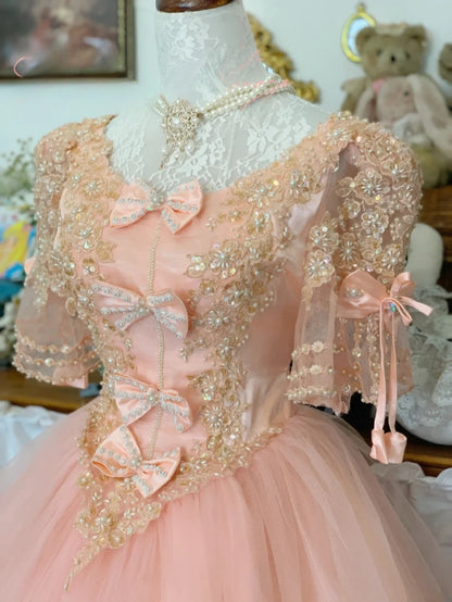Sweet 16 Dress Lace Ballgown Blush Pink Lace With Appliqued Long Sweet Sixteen Dress RB9706