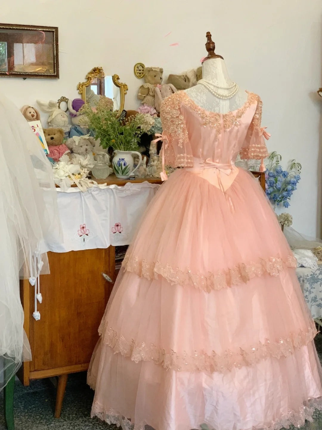 Sweet 16 Dress Lace Ballgown Blush Pink Lace With Appliqued Long Sweet Sixteen Dress RB9706
