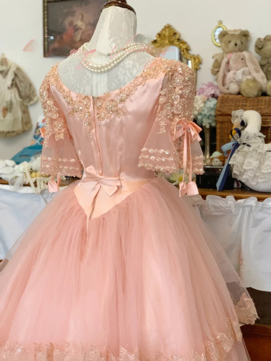 Sweet 16 Dress Lace Ballgown Blush Pink Lace With Appliqued Long Sweet Sixteen Dress RB9706