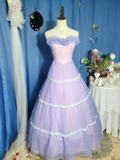Lilac Prom Dress Long Ball Gown Sweetheart Tulle Romantic Evening Gown for Prom RB9708