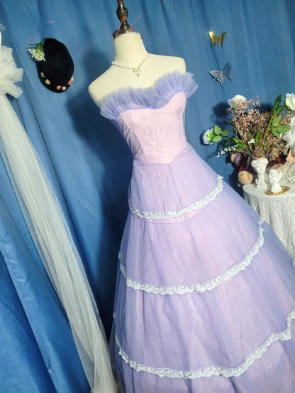 Lilac Prom Dress Long Ball Gown Sweetheart Tulle Romantic Evening Gown for Prom RB9708