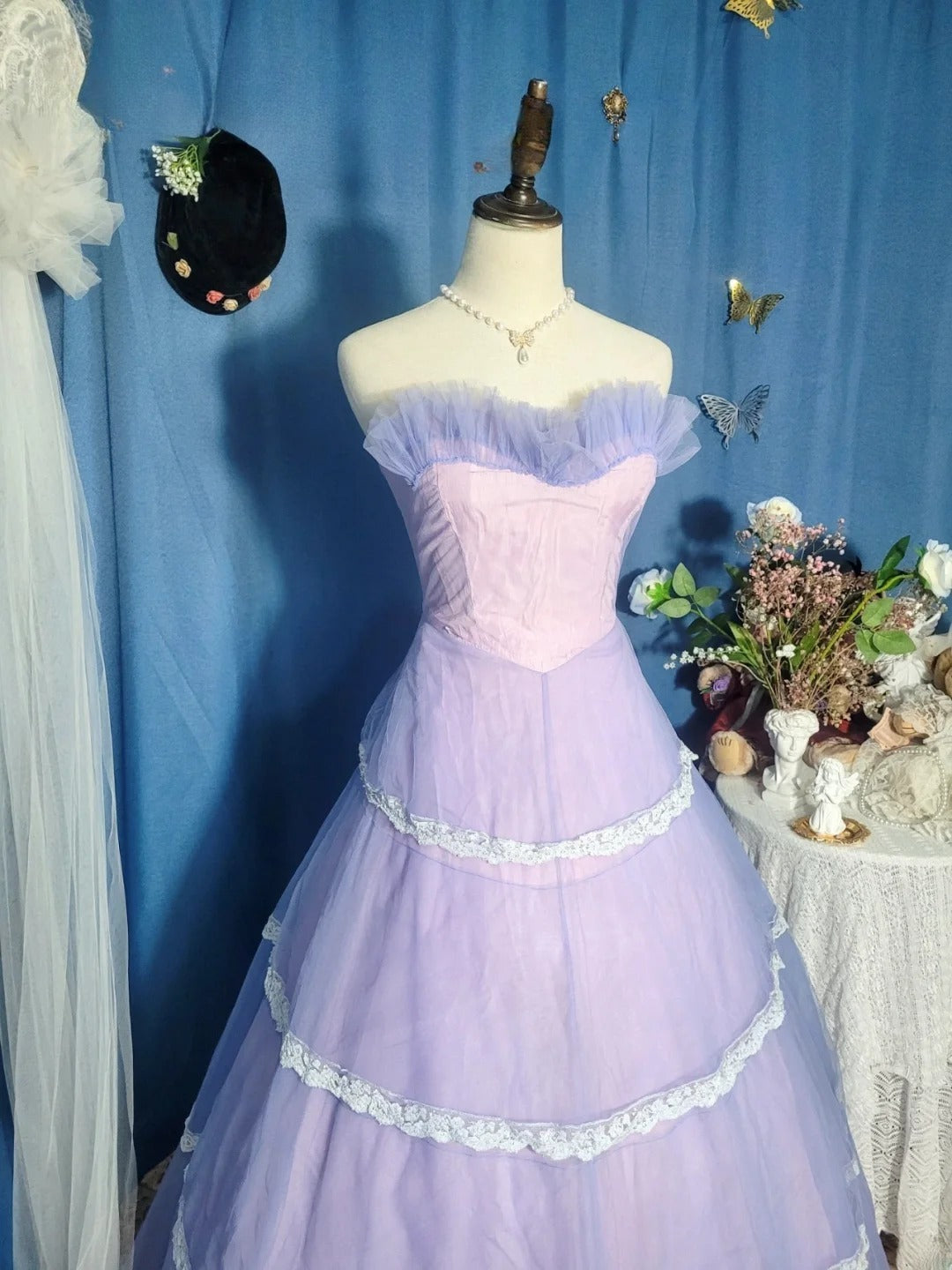 Lilac Prom Dress Long Ball Gown Sweetheart Tulle Romantic Evening Gown for Prom RB9708