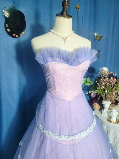 Lilac Prom Dress Long Ball Gown Sweetheart Tulle Romantic Evening Gown for Prom RB9708