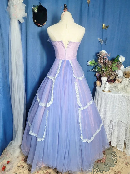 Lilac Prom Dress Long Ball Gown Sweetheart Tulle Romantic Evening Gown for Prom RB9708