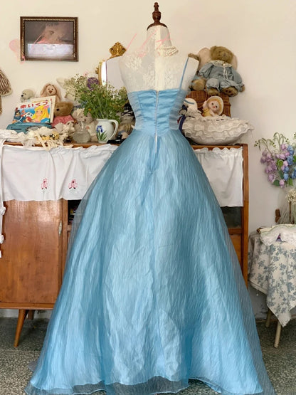 Blue Prom Dress Long Ball Gown One Shoulder With Flowers Romantic Evening Gown for Prom RB9710
