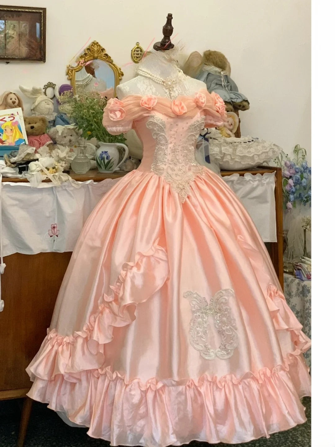 Sweet 16 Dress Lace Ballgown Blush Pink Lace With Appliqued Off Shoulder Sweet Sixteen Dress RB9711