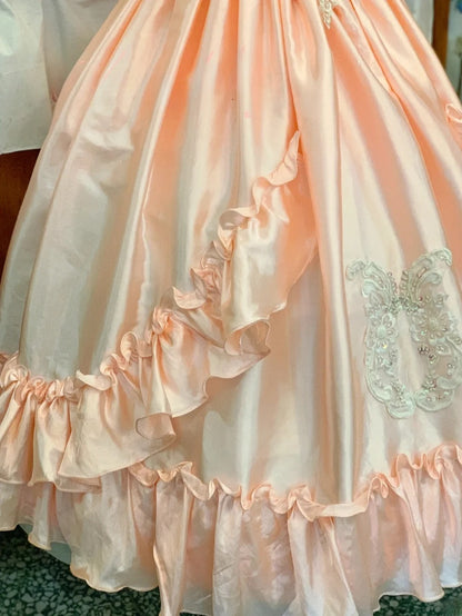 Sweet 16 Dress Lace Ballgown Blush Pink Lace With Appliqued Off Shoulder Sweet Sixteen Dress RB9711