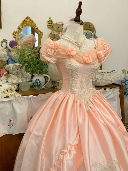 Sweet 16 Dress Lace Ballgown Blush Pink Lace With Appliqued Off Shoulder Sweet Sixteen Dress RB9711