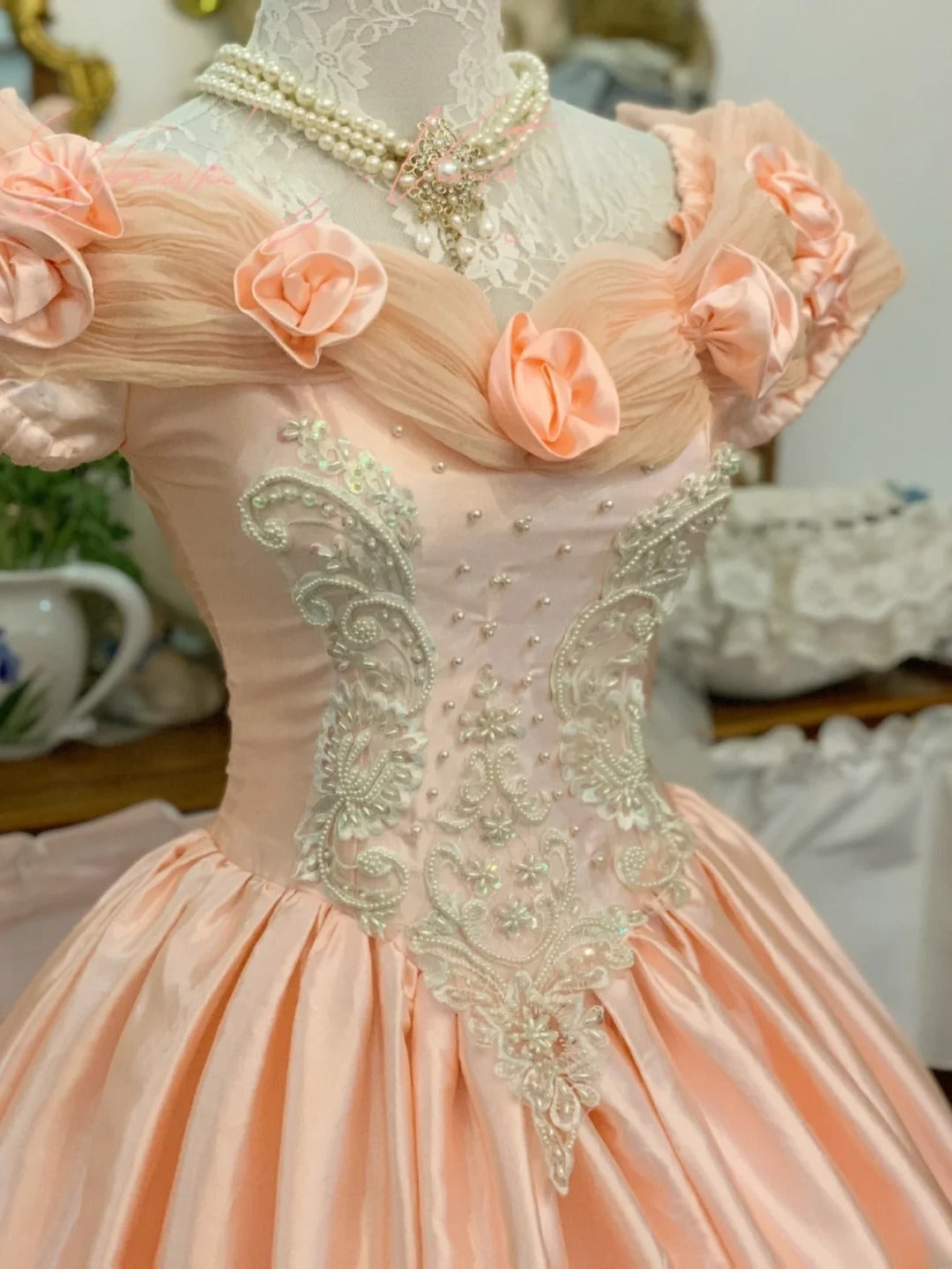 Sweet 16 Dress Lace Ballgown Blush Pink Lace With Appliqued Off Shoulder Sweet Sixteen Dress RB9711