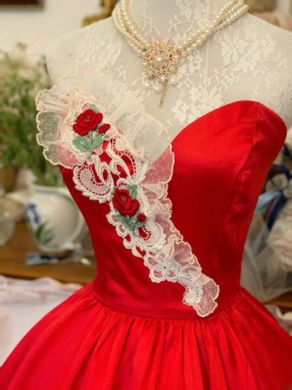 Sweet 16 Dress Ball Gown Sweetheart Red With Lace Appliques Vestido De 15 Sweet Sixteen Dress RB9712