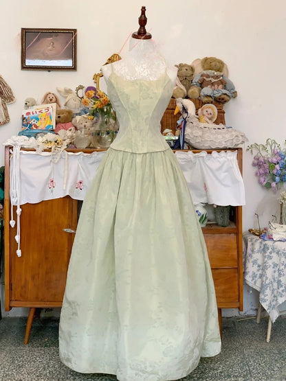 Sage Green Prom Dress Long A line Spaghetti Straps Satin Romantic Evening Gown for Prom RB9714