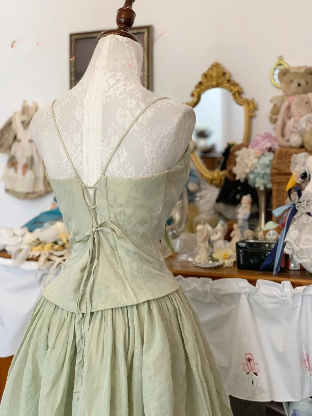 Sage Green Prom Dress Long A line Spaghetti Straps Satin Romantic Evening Gown for Prom RB9714