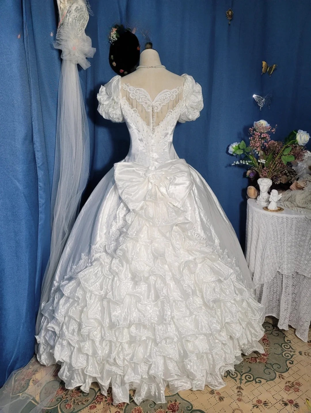 Vintage Wedding Dress Ball Gown Sweetheart White With Puffy Sleeves Bridal Gown for Big Day RB9718