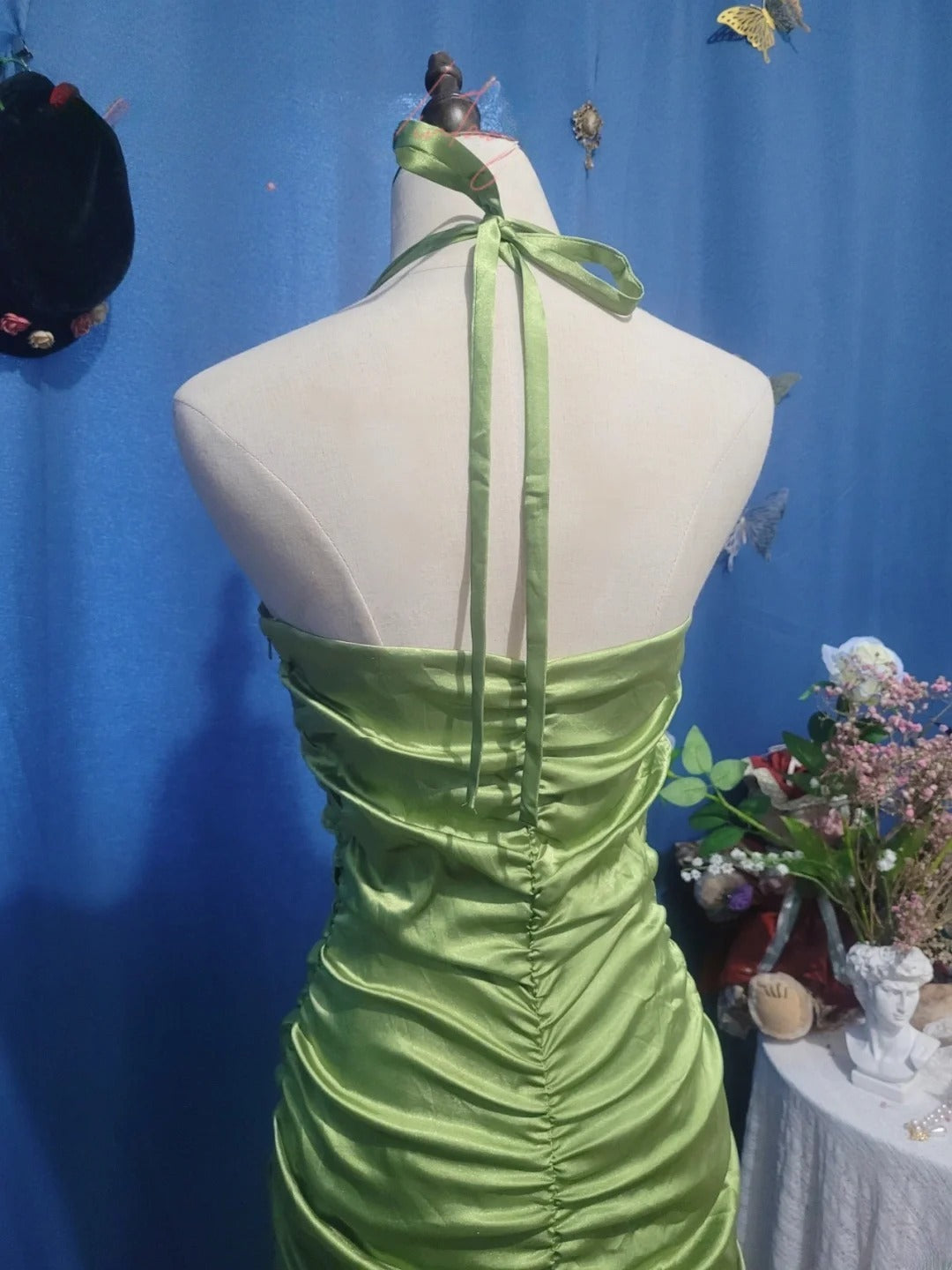 Sage Green Prom Dress Long Mermaid Halter Satin Romantic Evening Gown for Prom RB9720