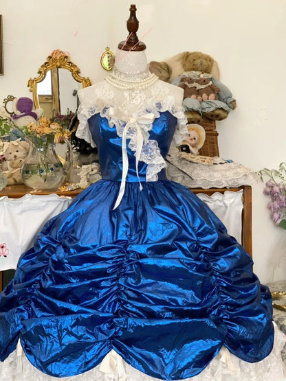 Sweet 16 Dress Satin Ballgown Royal Blue White Lace With Ruched Satin Sweet Sixteen Dress RB9721