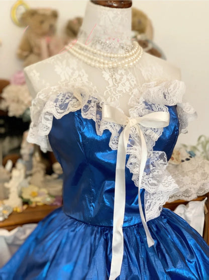 Sweet 16 Dress Satin Ballgown Royal Blue White Lace With Ruched Satin Sweet Sixteen Dress RB9721