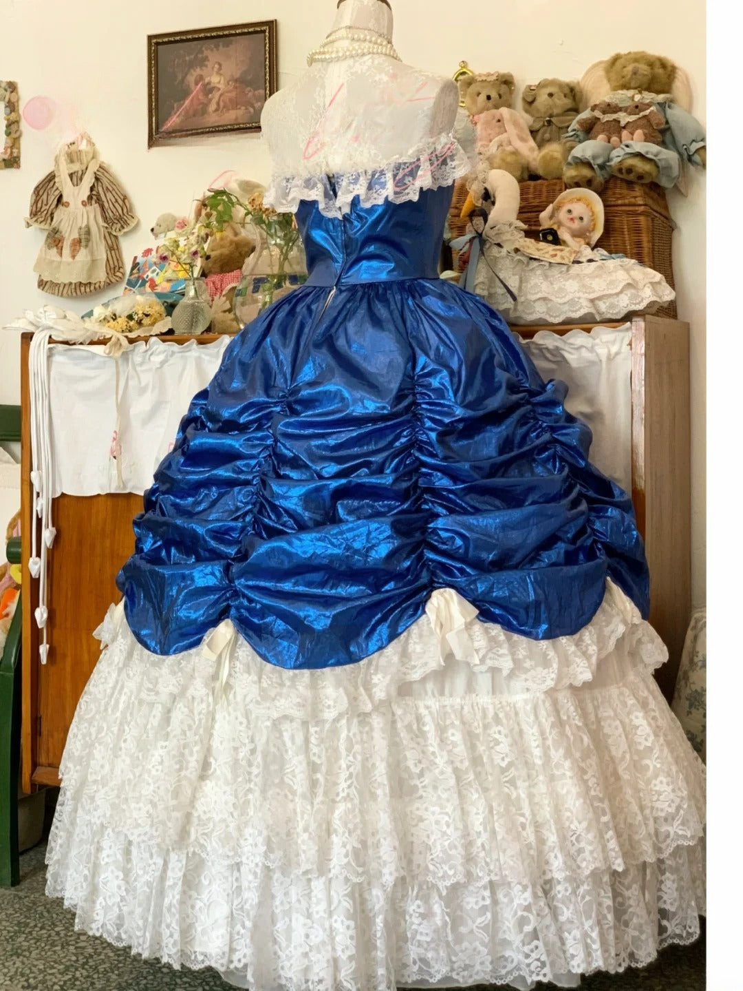 Sweet 16 Dress Satin Ballgown Royal Blue White Lace With Ruched Satin Sweet Sixteen Dress RB9721