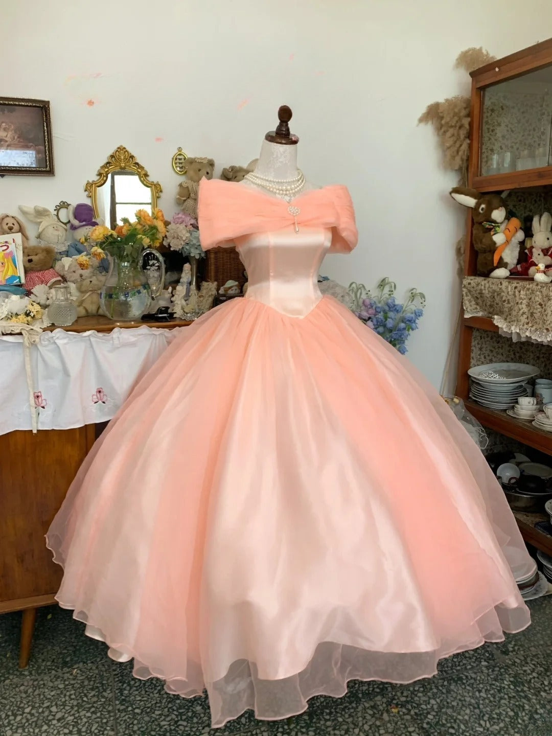Sweet 16 Dress Blush Pink Ballgown Off Shoulder Tulle With Sleeves Sweet Sixteen Dress RB9723