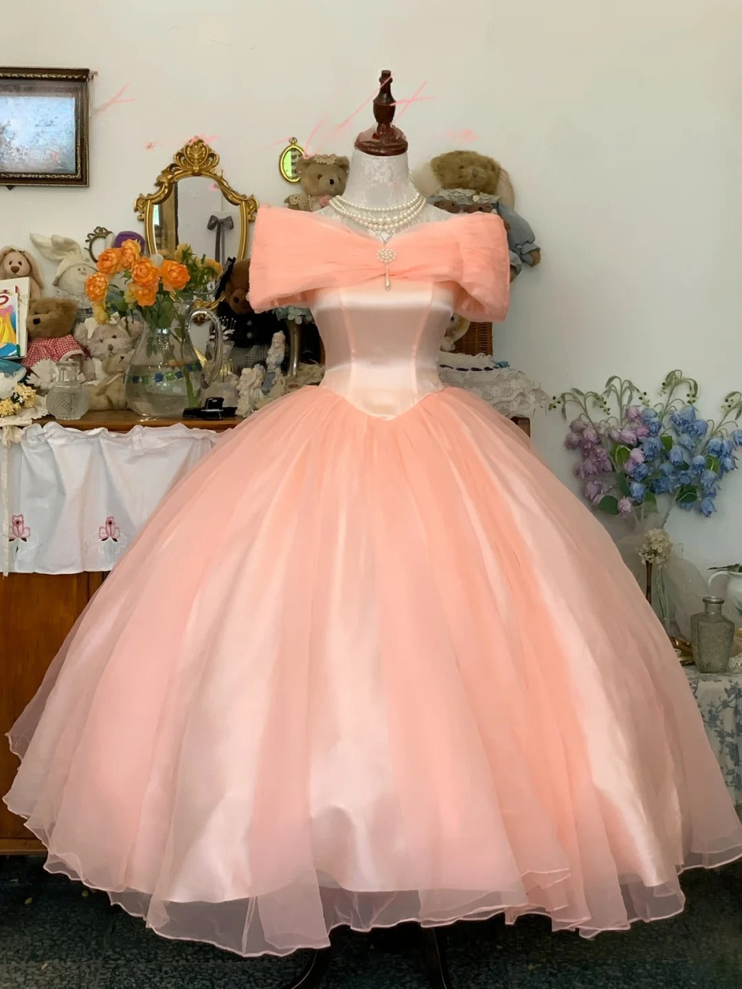 Sweet 16 Dress Blush Pink Ballgown Off Shoulder Tulle With Sleeves Sweet Sixteen Dress RB9723