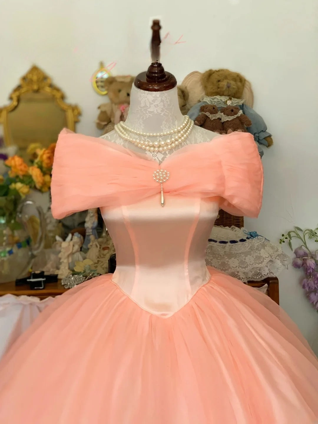 Sweet 16 Dress Blush Pink Ballgown Off Shoulder Tulle With Sleeves Sweet Sixteen Dress RB9723