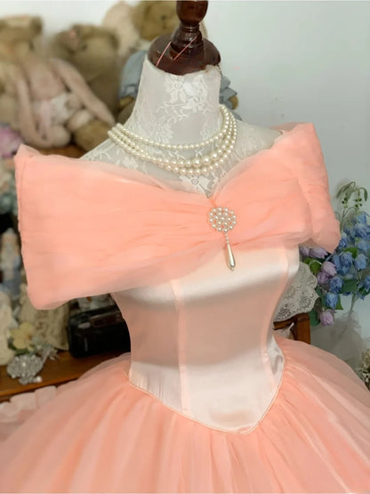 Sweet 16 Dress Blush Pink Ballgown Off Shoulder Tulle With Sleeves Sweet Sixteen Dress RB9723