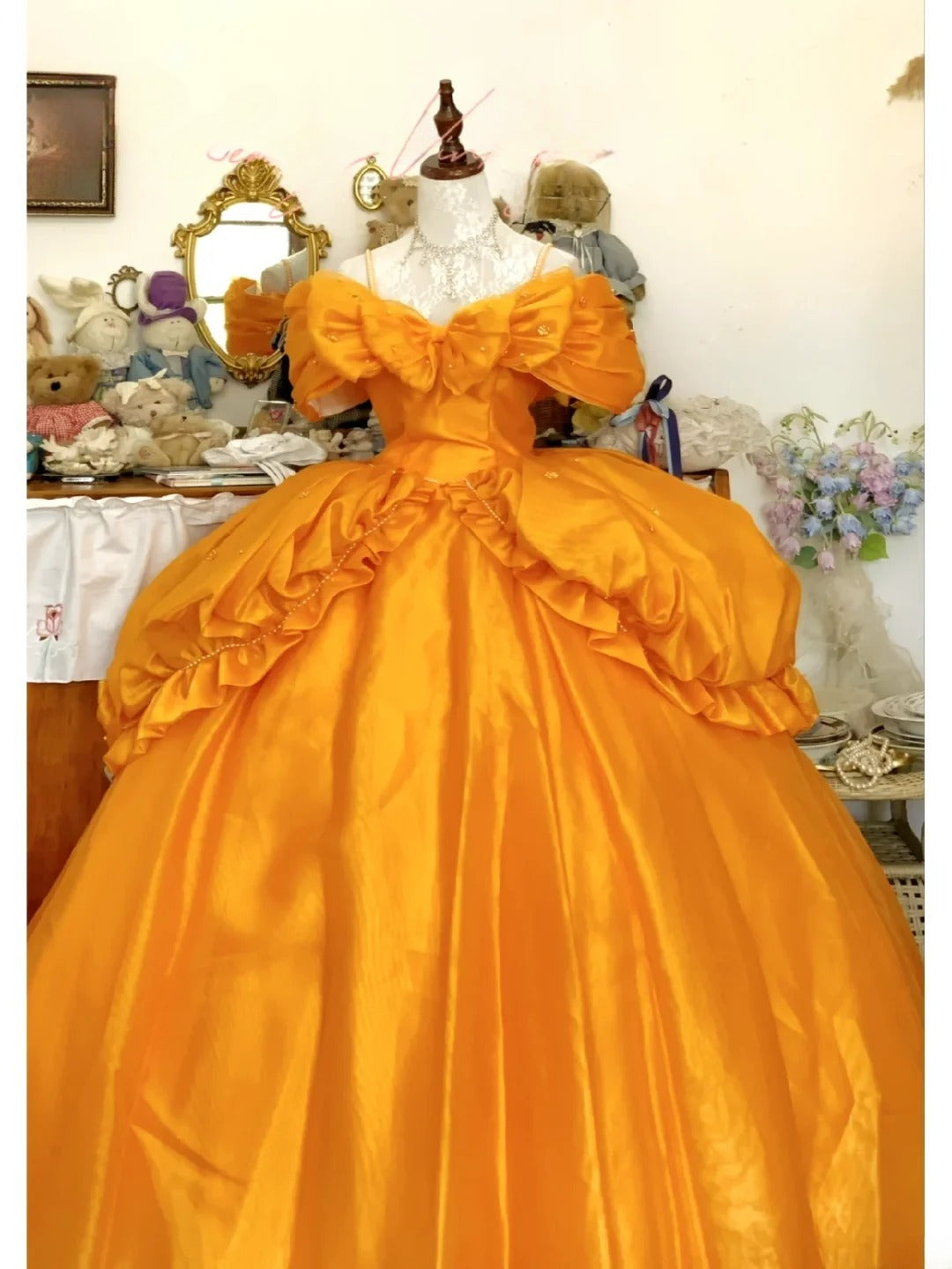 Sweet 16 Dress Ball Gown Spaghetti Straps Orange Satin With Ruched Ruffled Vestido De 15 Sweet Sixteen Dress RB9724