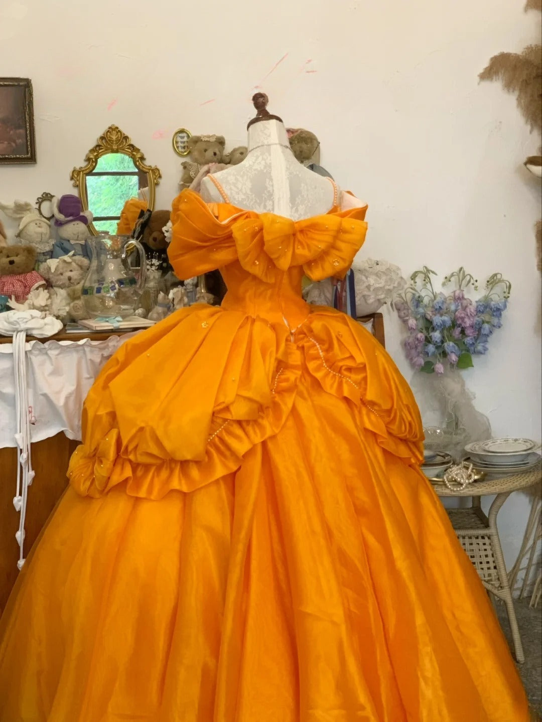 Sweet 16 Dress Ball Gown Spaghetti Straps Orange Satin With Ruched Ruffled Vestido De 15 Sweet Sixteen Dress RB9724