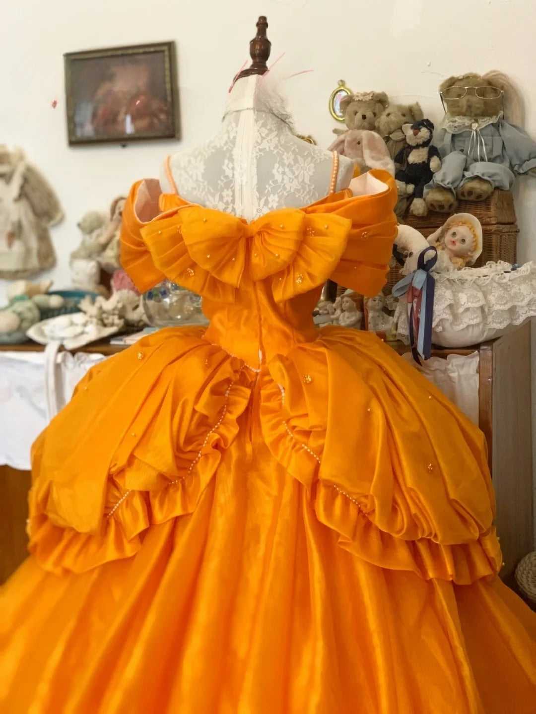 Sweet 16 Dress Ball Gown Spaghetti Straps Orange Satin With Ruched Ruffled Vestido De 15 Sweet Sixteen Dress RB9724