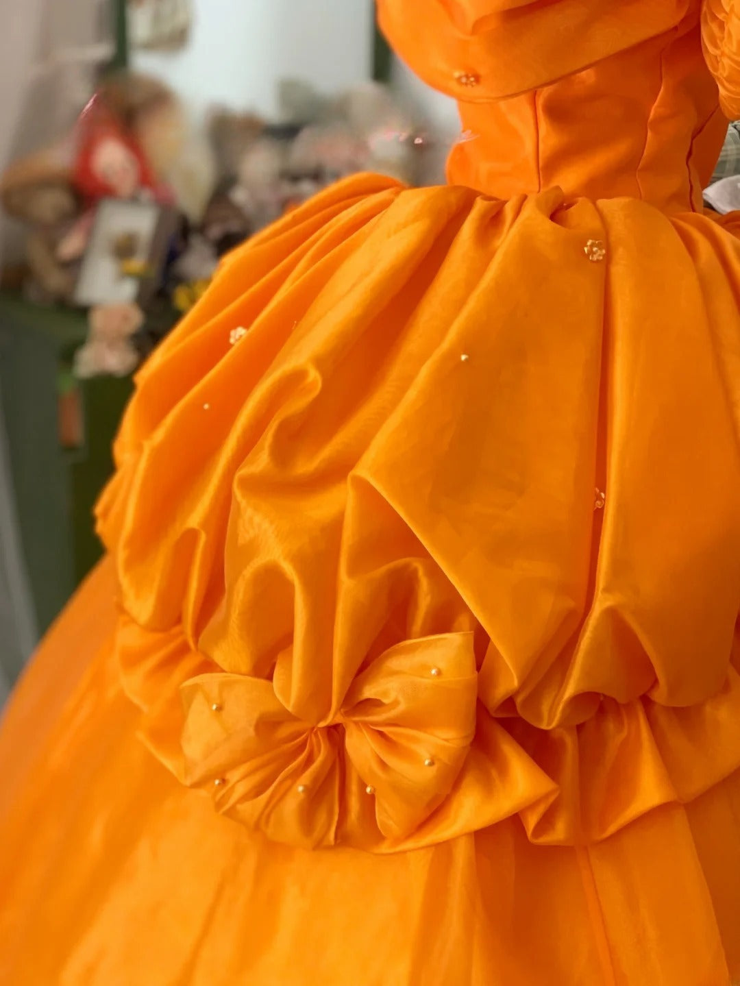 Sweet 16 Dress Ball Gown Spaghetti Straps Orange Satin With Ruched Ruffled Vestido De 15 Sweet Sixteen Dress RB9724