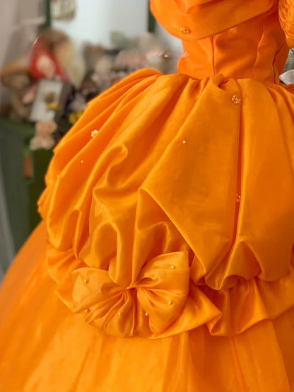 Sweet 16 Dress Ball Gown Spaghetti Straps Orange Satin With Ruched Ruffled Vestido De 15 Sweet Sixteen Dress RB9724