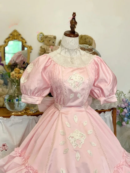 Sweet 16 Dress Pink Ballgown Square Neck Tiered Appliques With Sleeves Sweet Sixteen Dress RB9725
